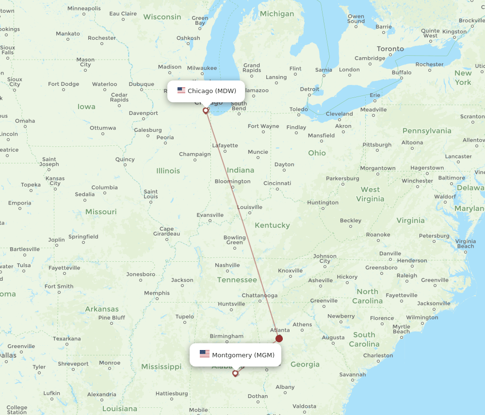 MGM to MDW flights and routes map