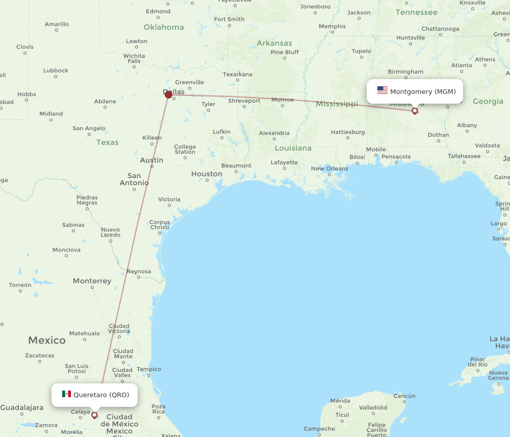 MGM to QRO flights and routes map