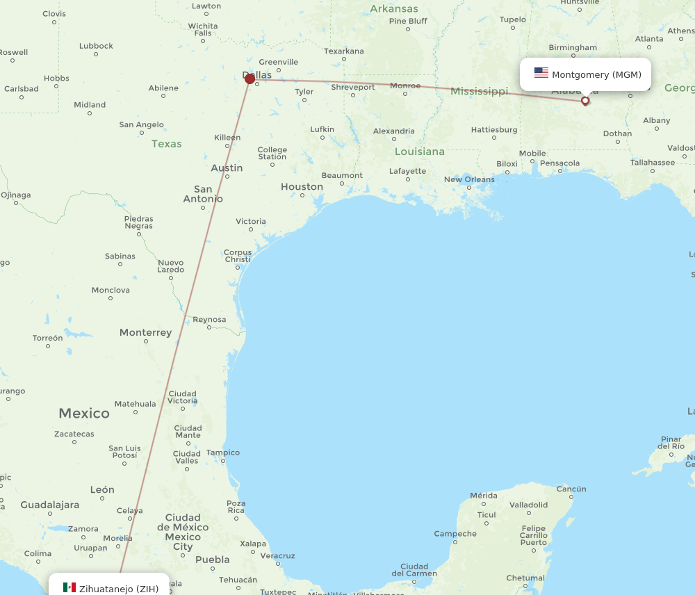 ZIH to MGM flights and routes map