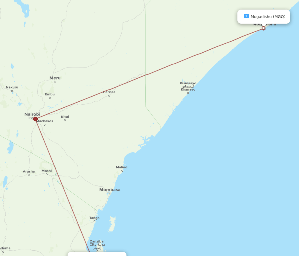 Mogadishu - Dar Es Salaam route map and flight paths
