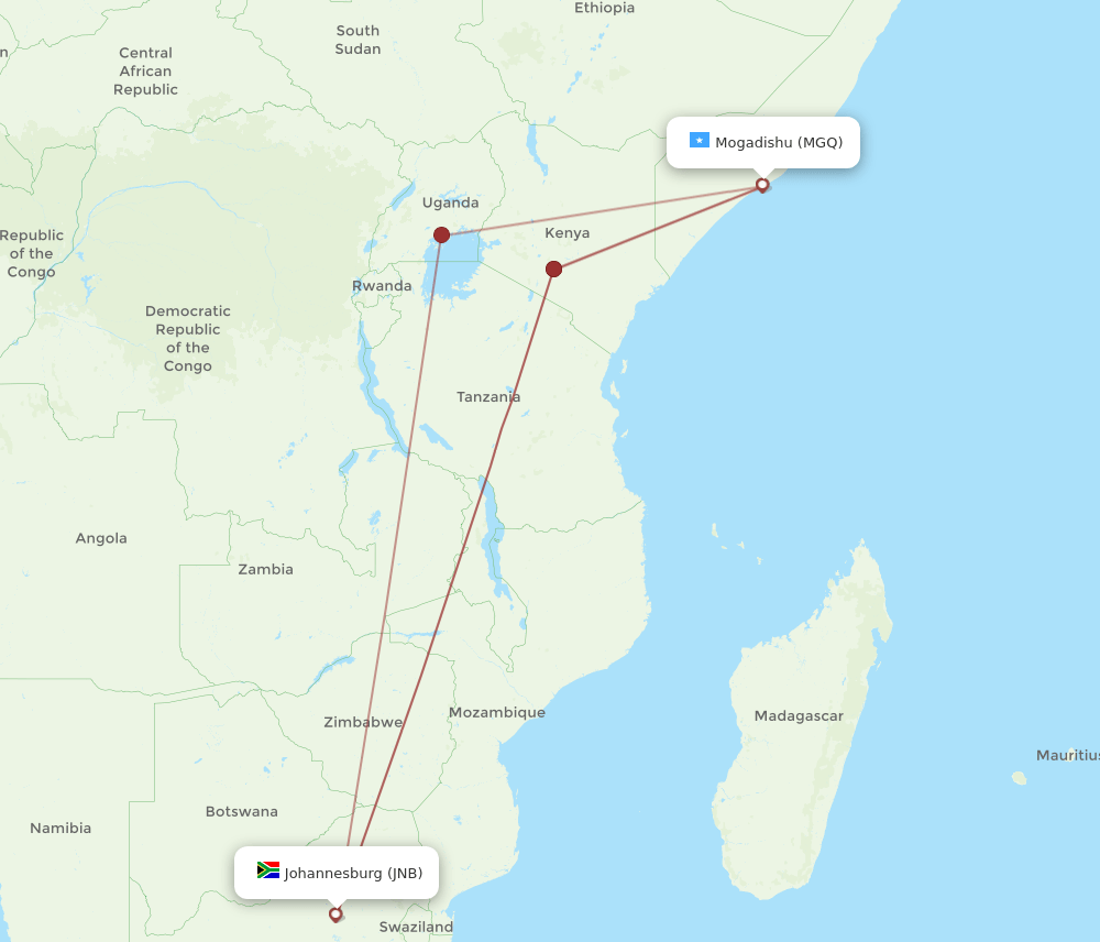 MGQ to JNB flights and routes map