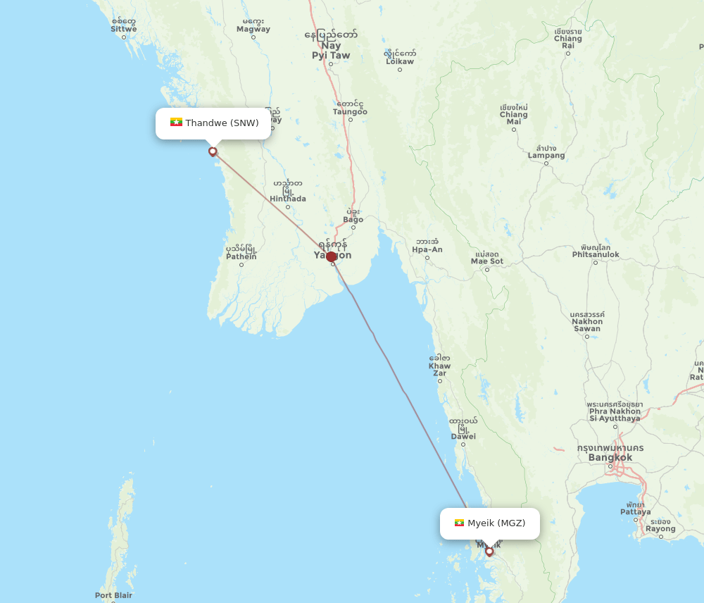 Myeik - Thandwe route map and flight paths