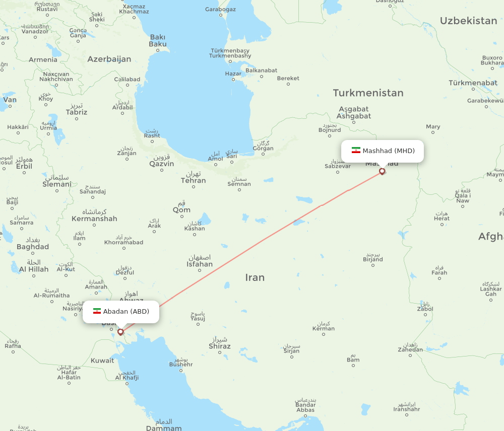 MHD to ABD flights and routes map