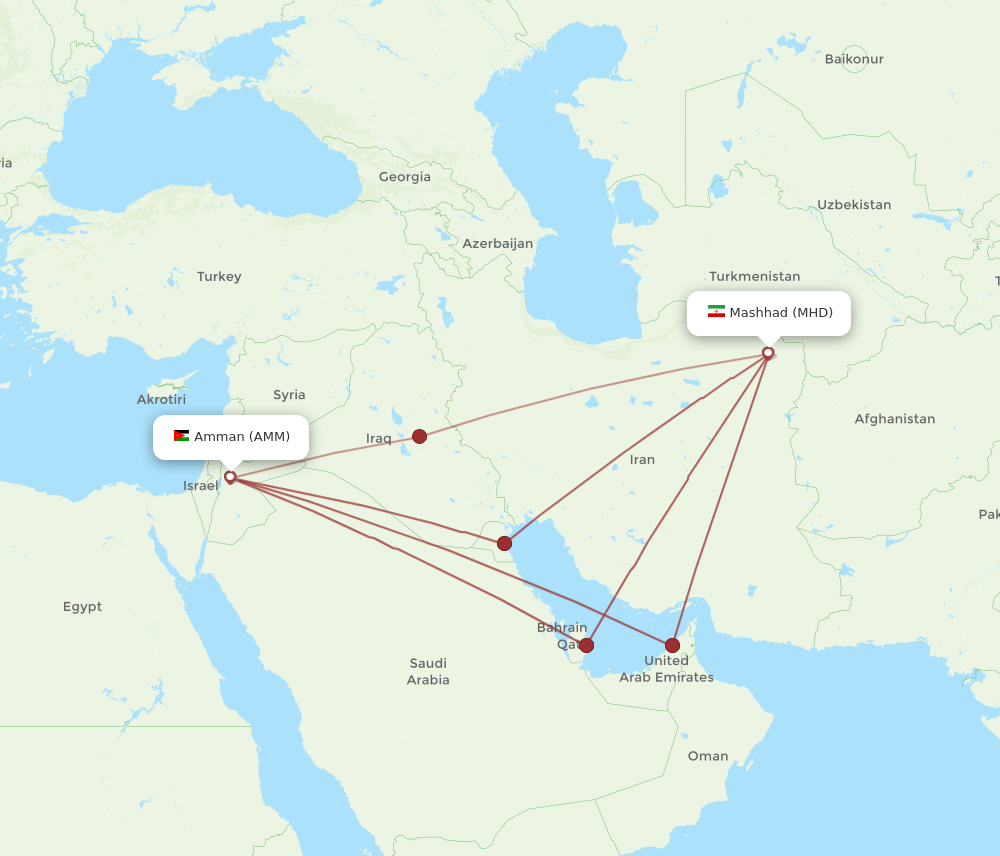 MHD to AMM flights and routes map