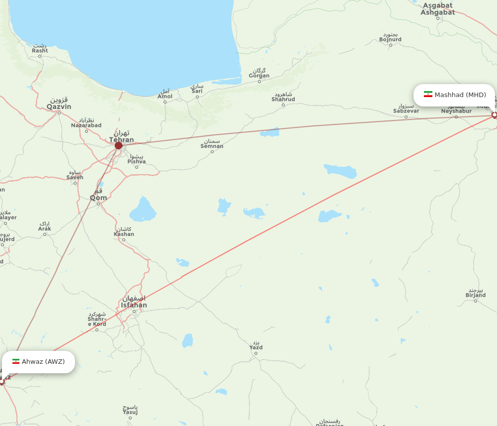 MHD to AWZ flights and routes map