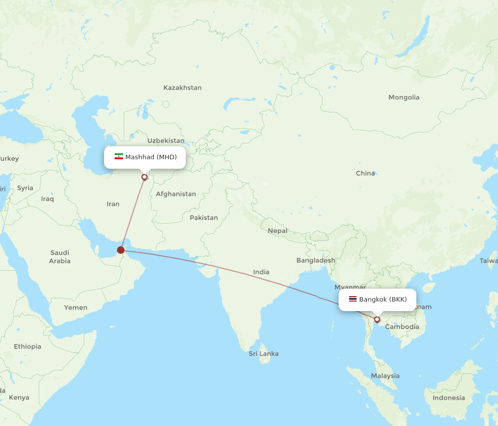 MHD-BKK flight routes