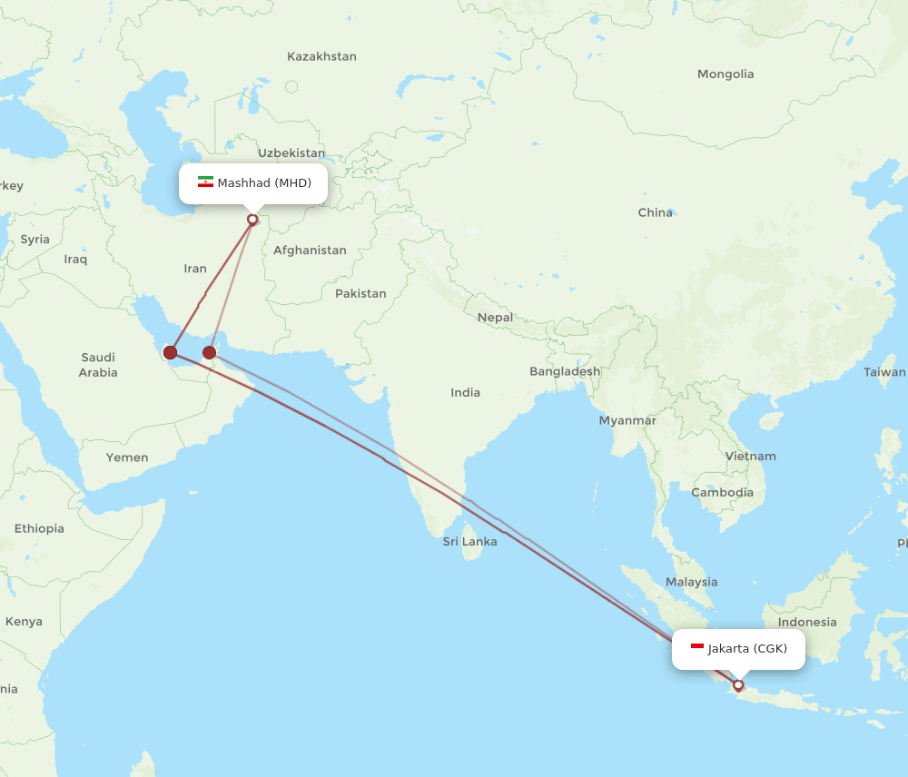 MHD to CGK flights and routes map