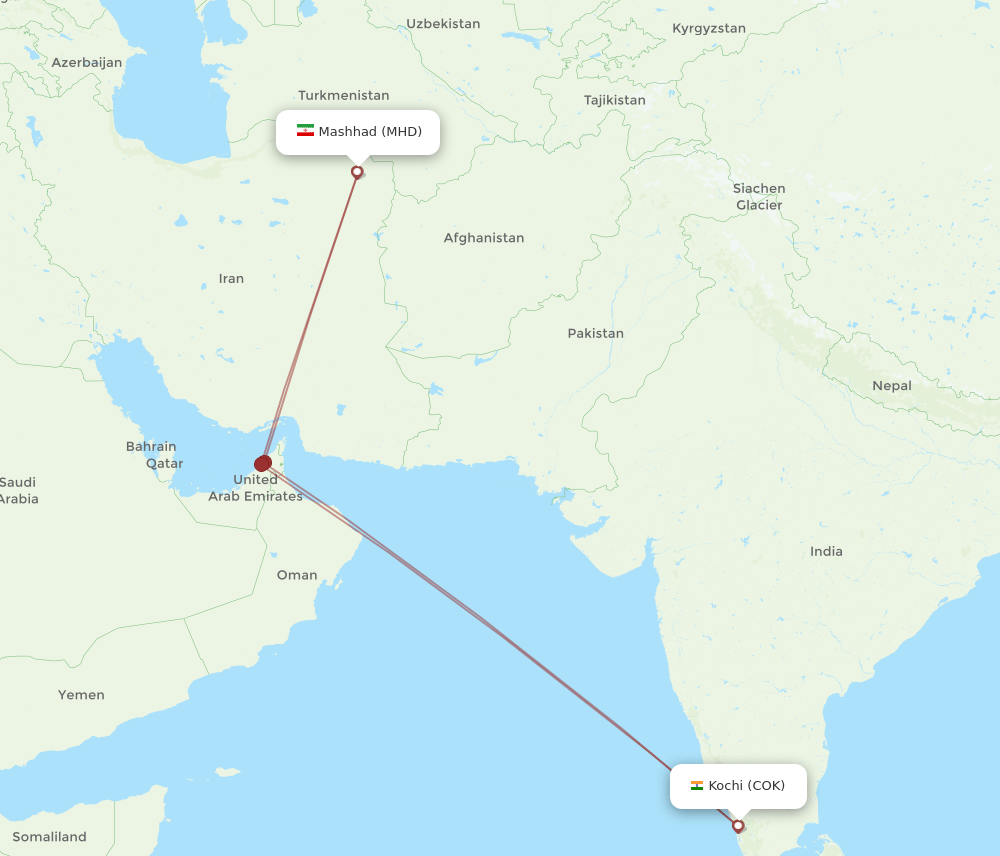 MHD-COK flight routes