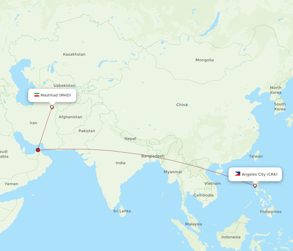 MHD to CRK flights and routes map