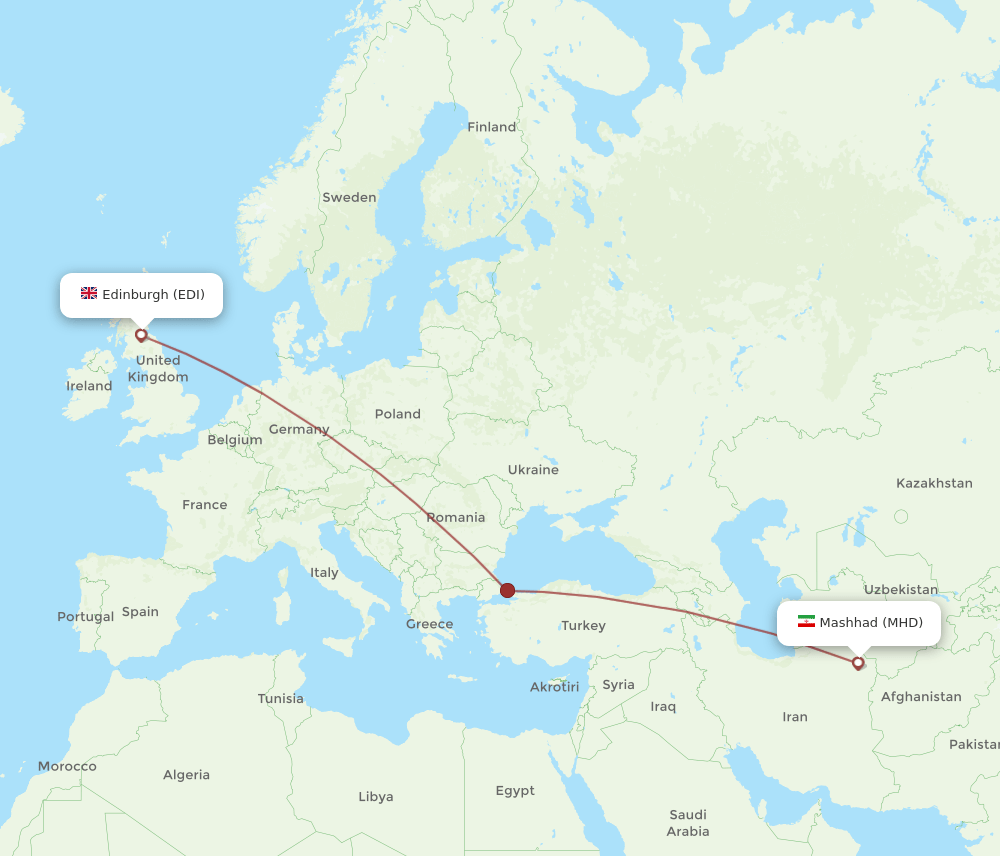 MHD to EDI flights and routes map