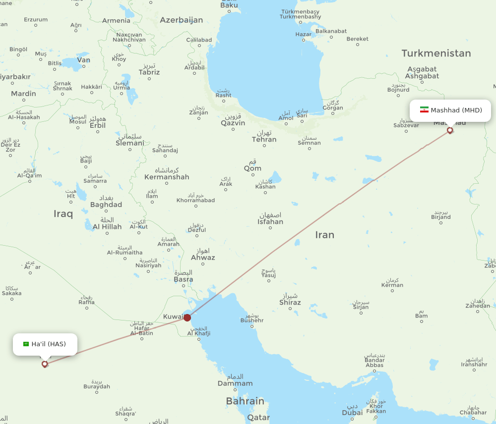 Hail - Mashad route map and flight paths