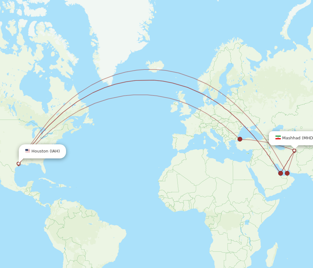 MHD to IAH flights and routes map