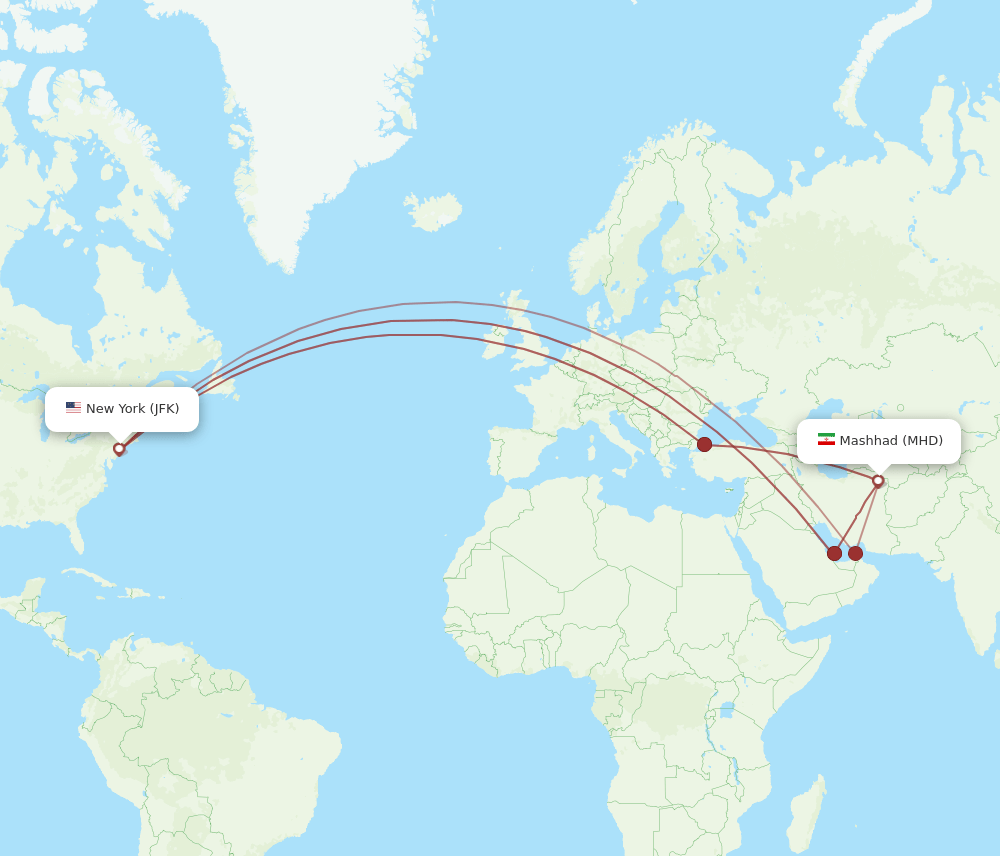 MHD-JFK flight routes