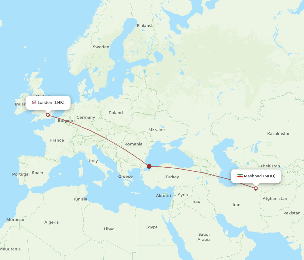 MHD to LHR flights and routes map