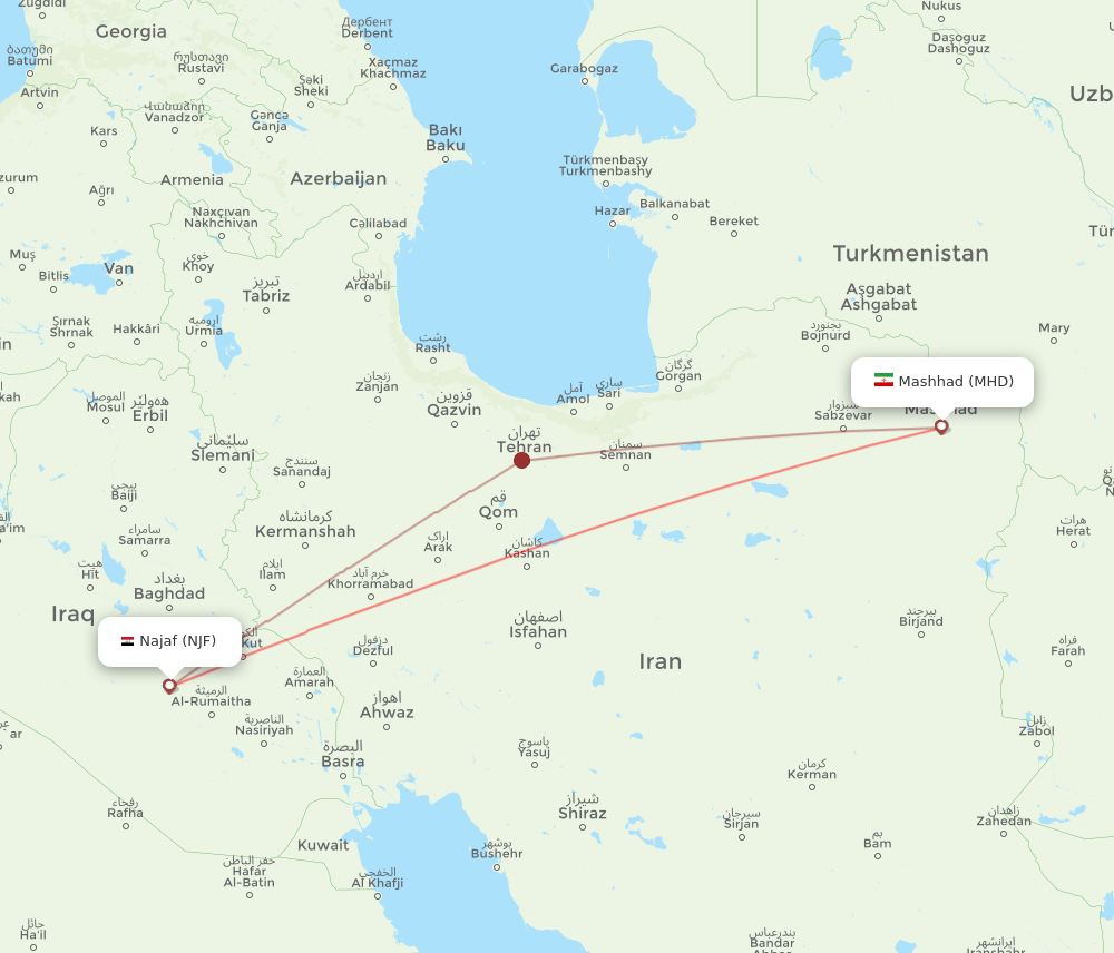 MHD to NJF flights and routes map