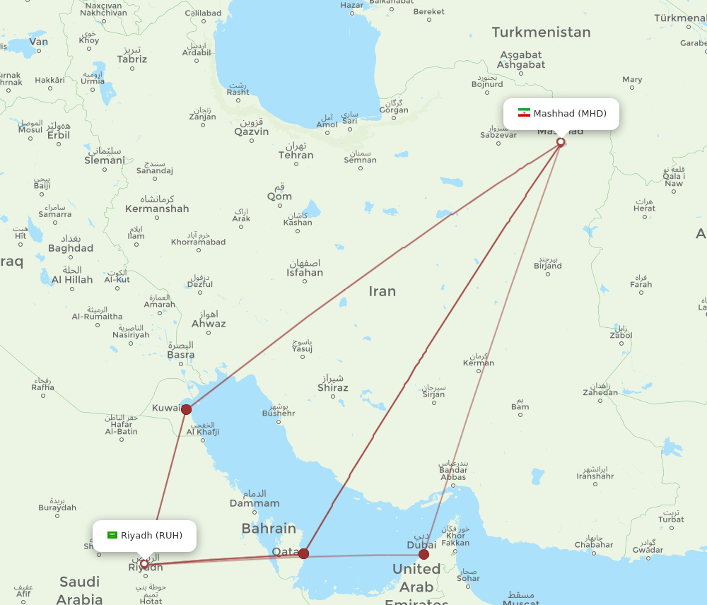 MHD-RUH flight routes
