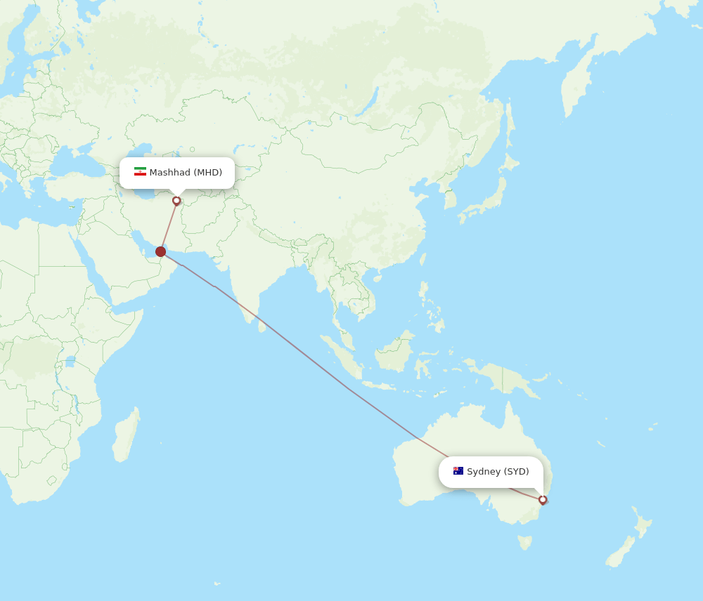 MHD-SYD flight routes