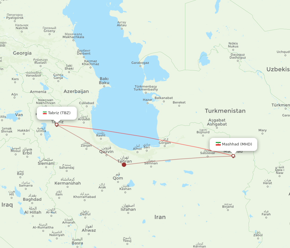 MHD to TBZ flights and routes map