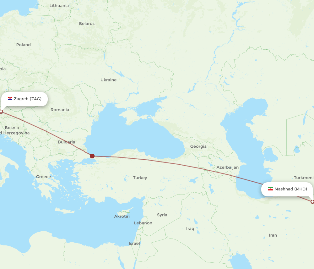 MHD to ZAG flights and routes map