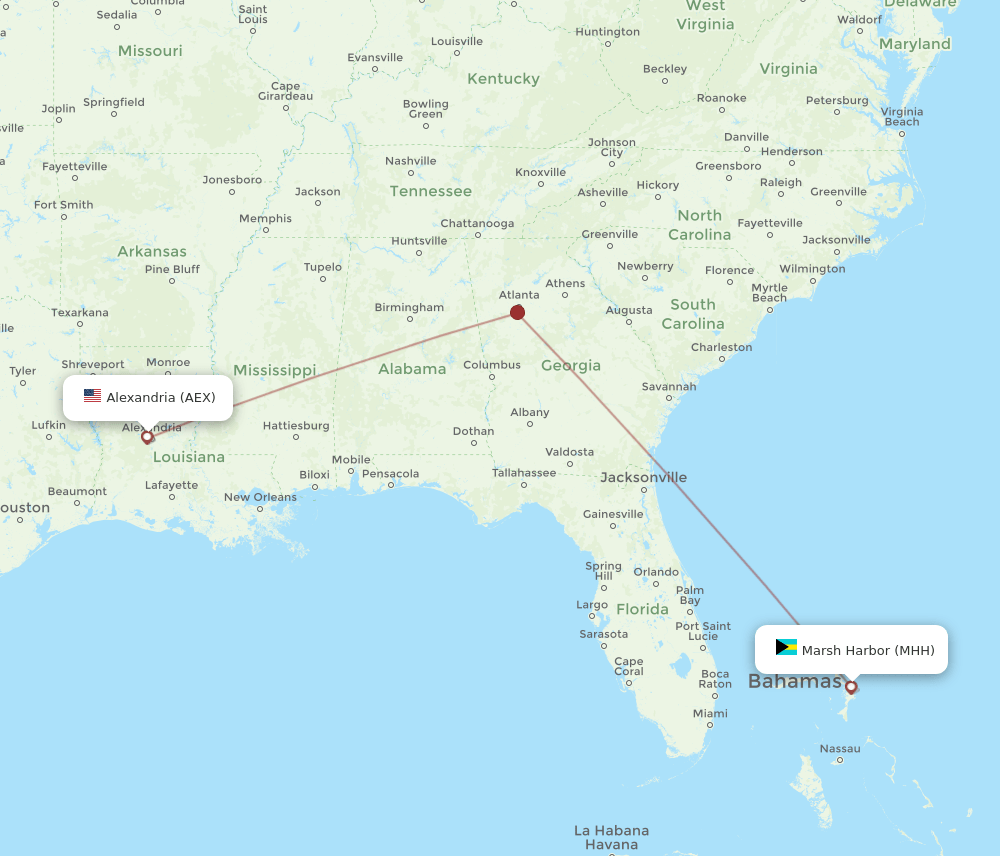 MHH-AEX flight routes