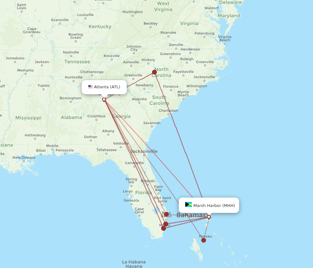 MHH to ATL flights and routes map