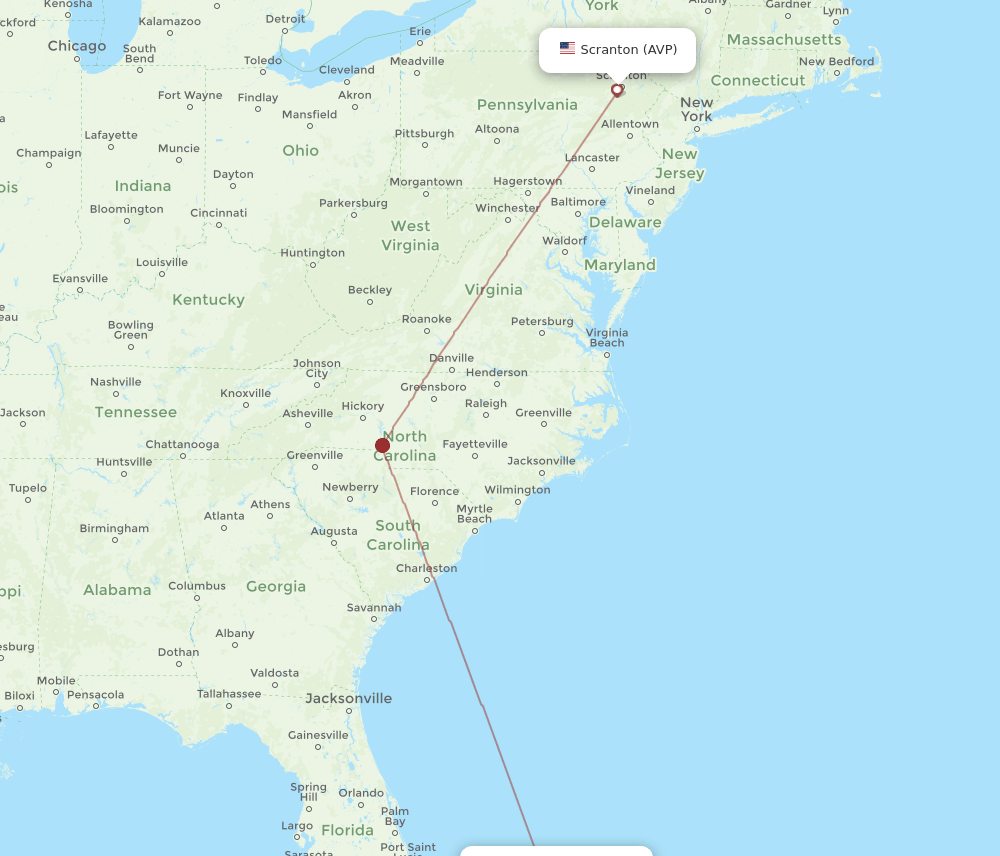 MHH to AVP flights and routes map