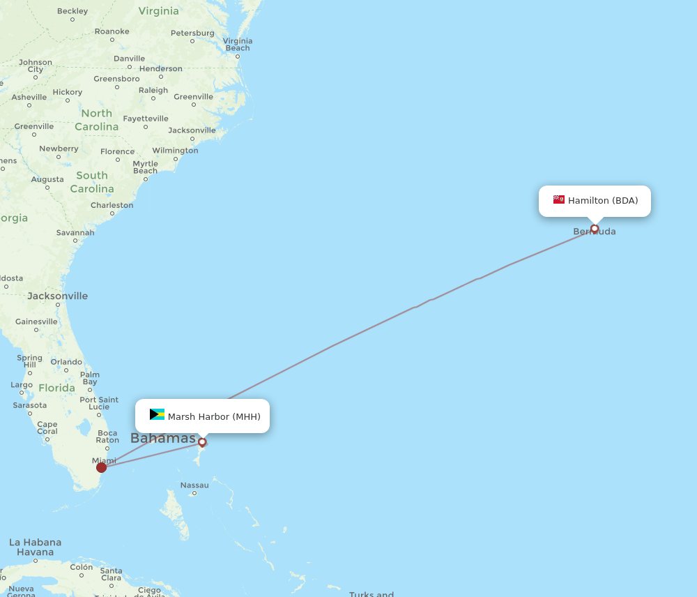 MHH to BDA flights and routes map