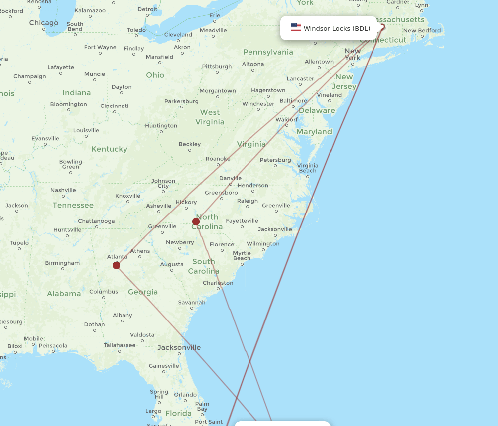MHH-BDL flight routes