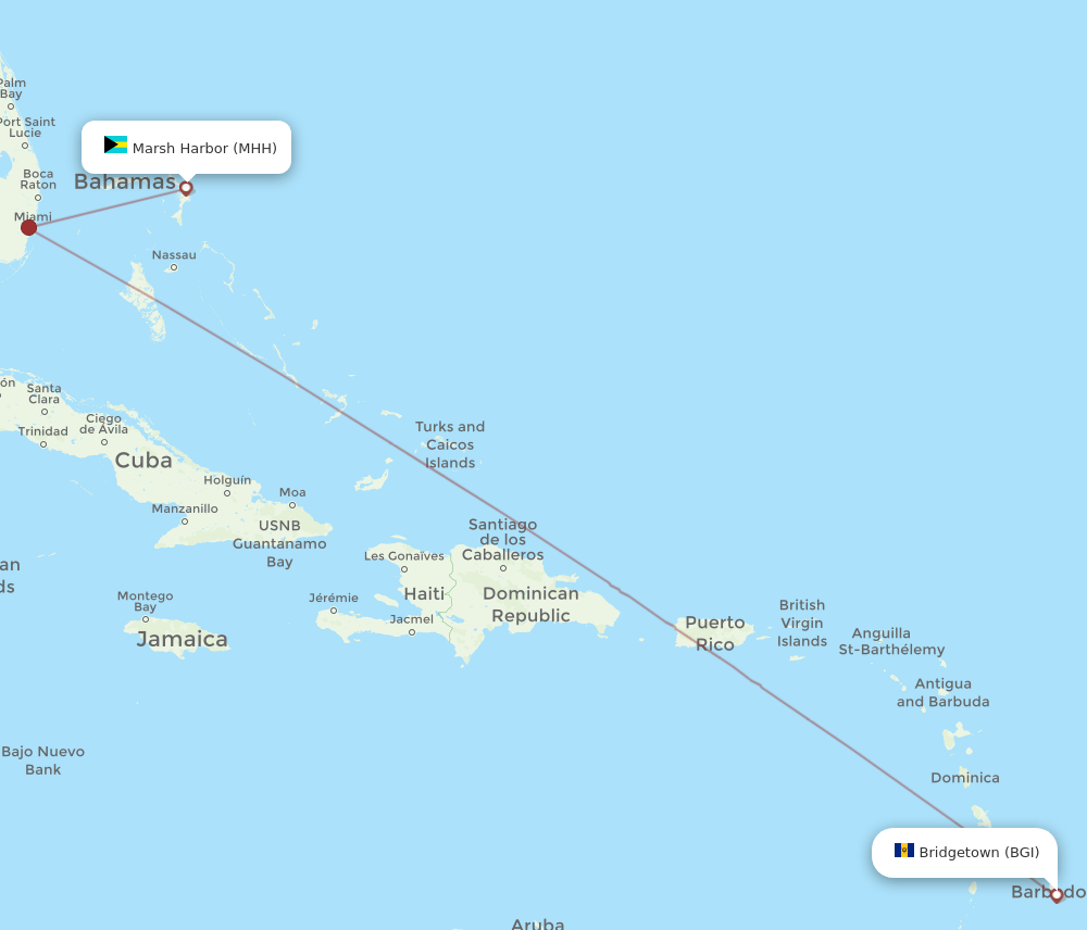 MHH to BGI flights and routes map