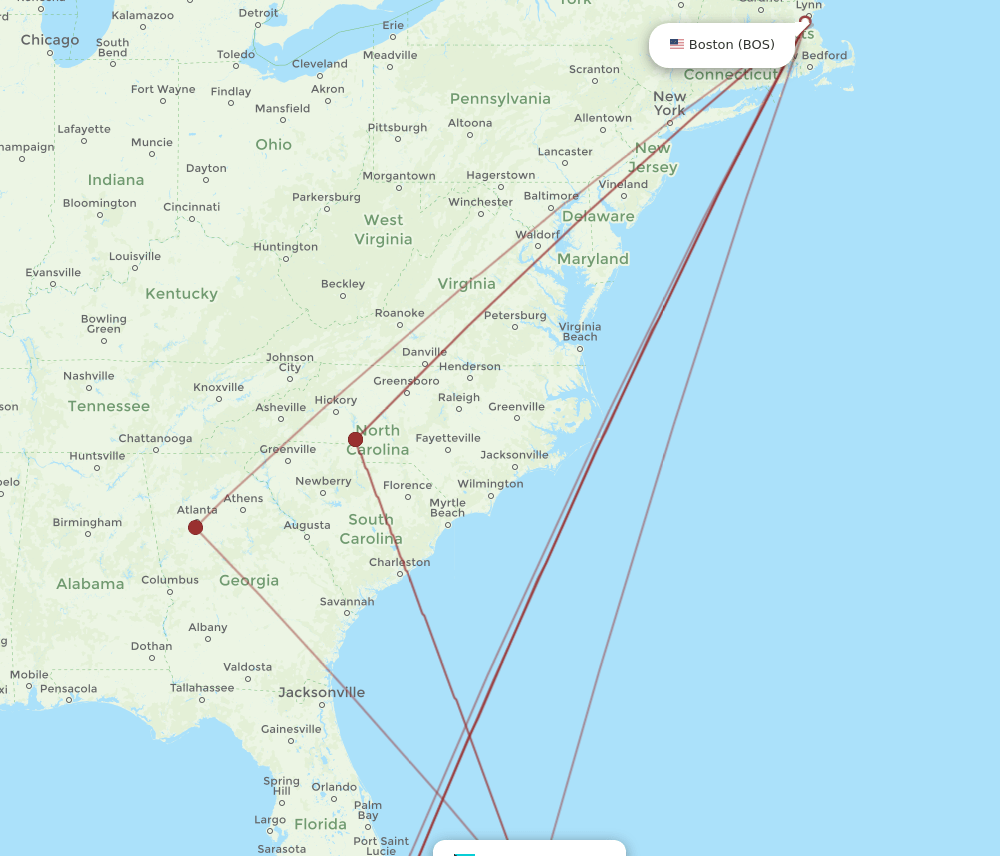 MHH-BOS flight routes