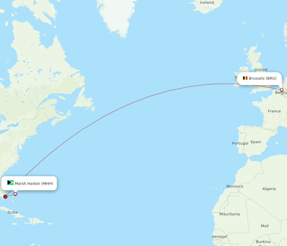 MHH-BRU flight routes