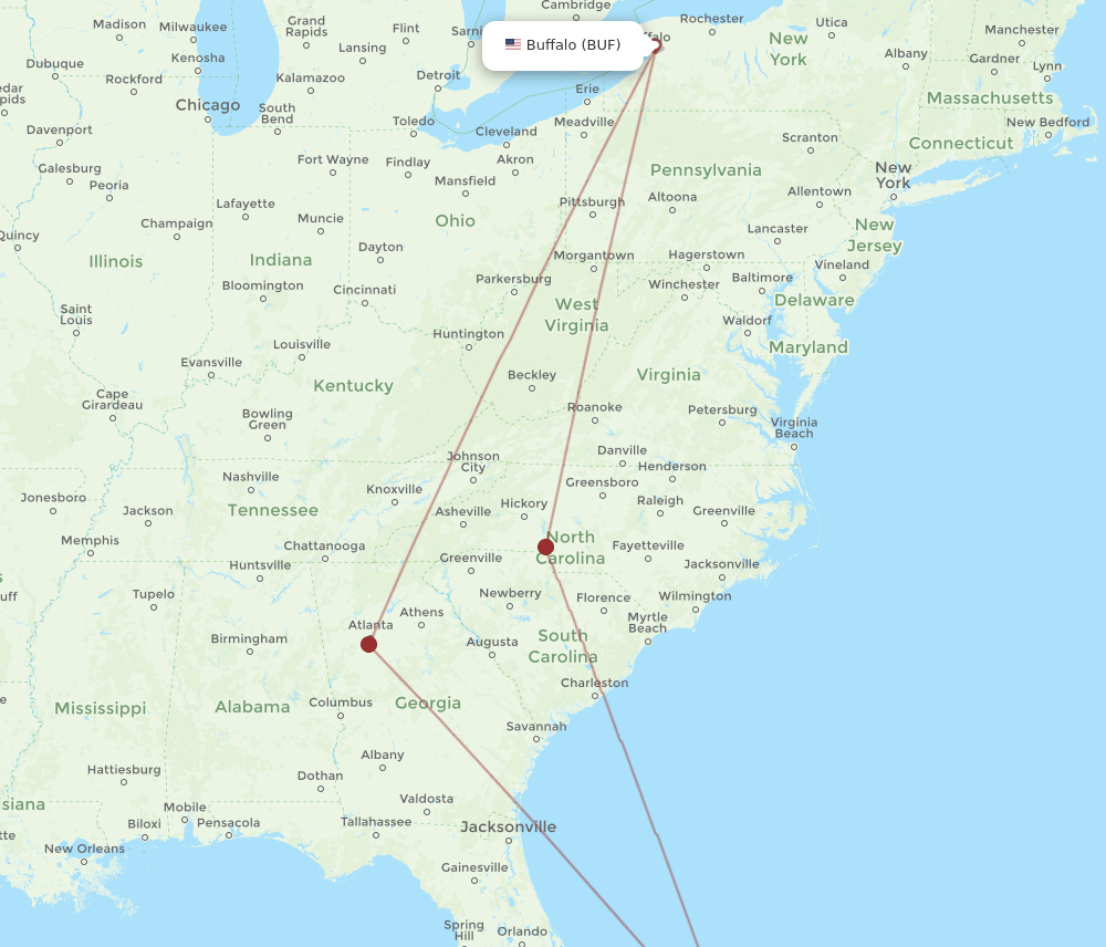 MHH to BUF flights and routes map