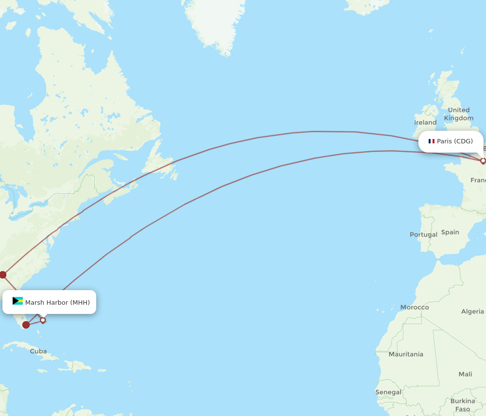 MHH-CDG flight routes