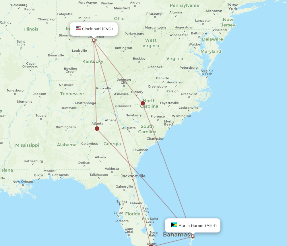 MHH-CVG flight routes