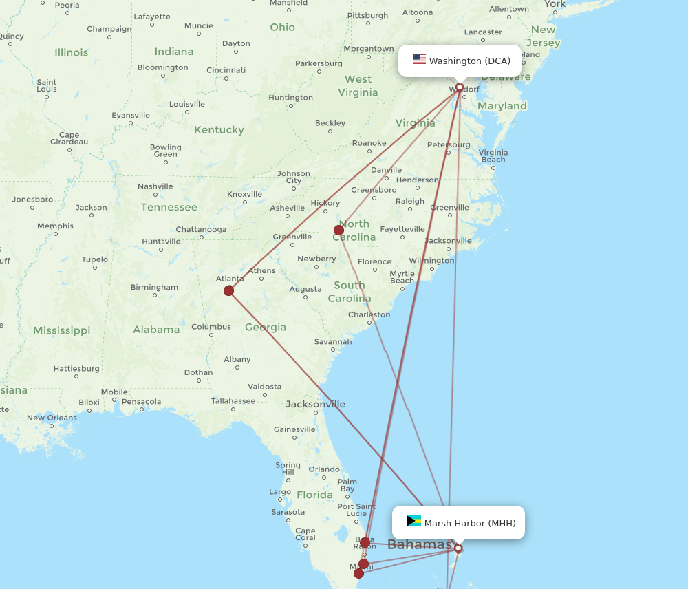 MHH-DCA flight routes