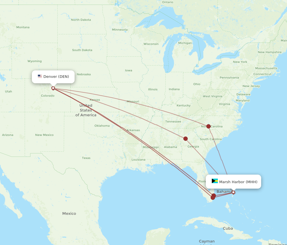 MHH to DEN flights and routes map