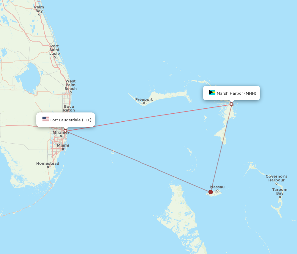 MHH to FLL flights and routes map