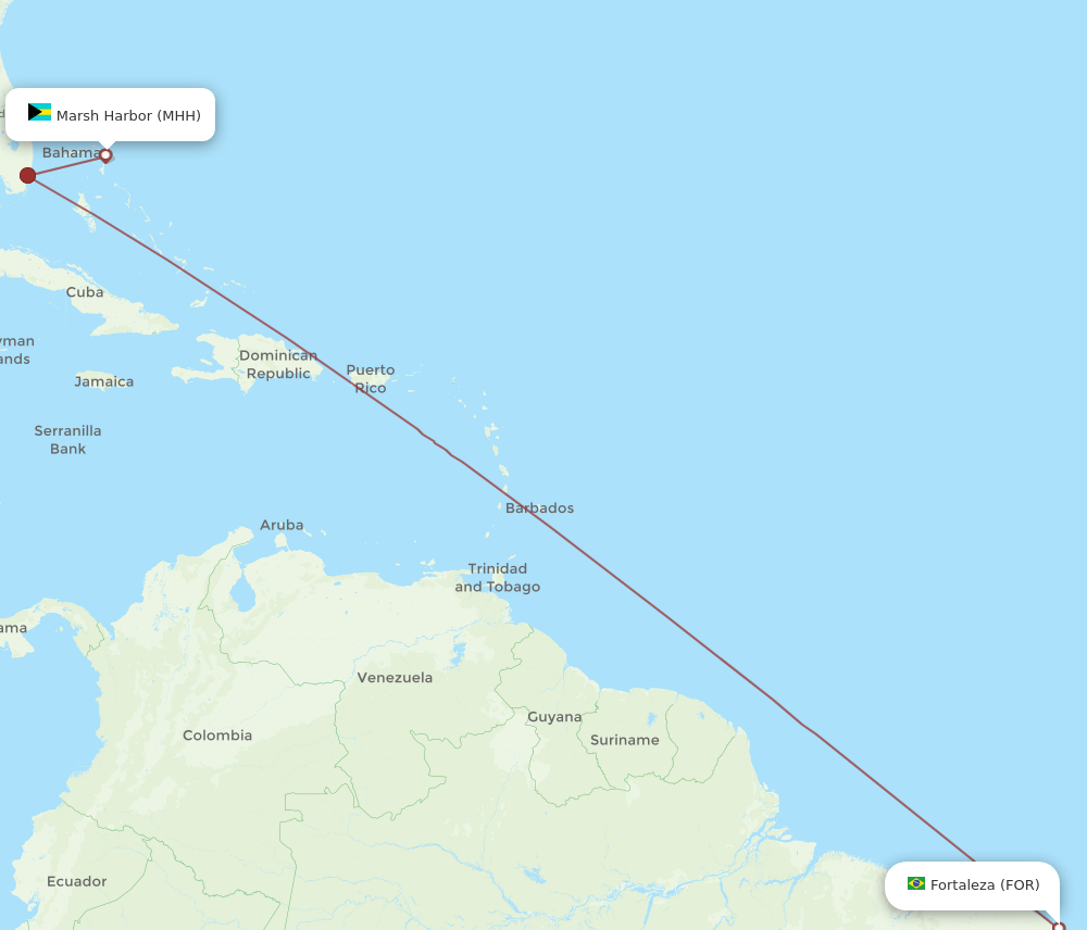 Fortaleza - Marsh Harbour route map and flight paths