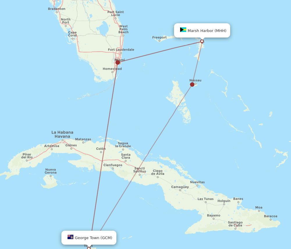 MHH to GCM flights and routes map