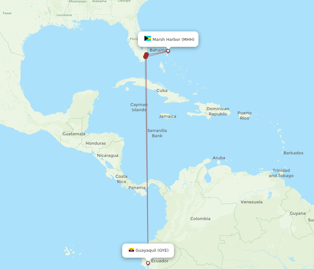MHH to GYE flights and routes map