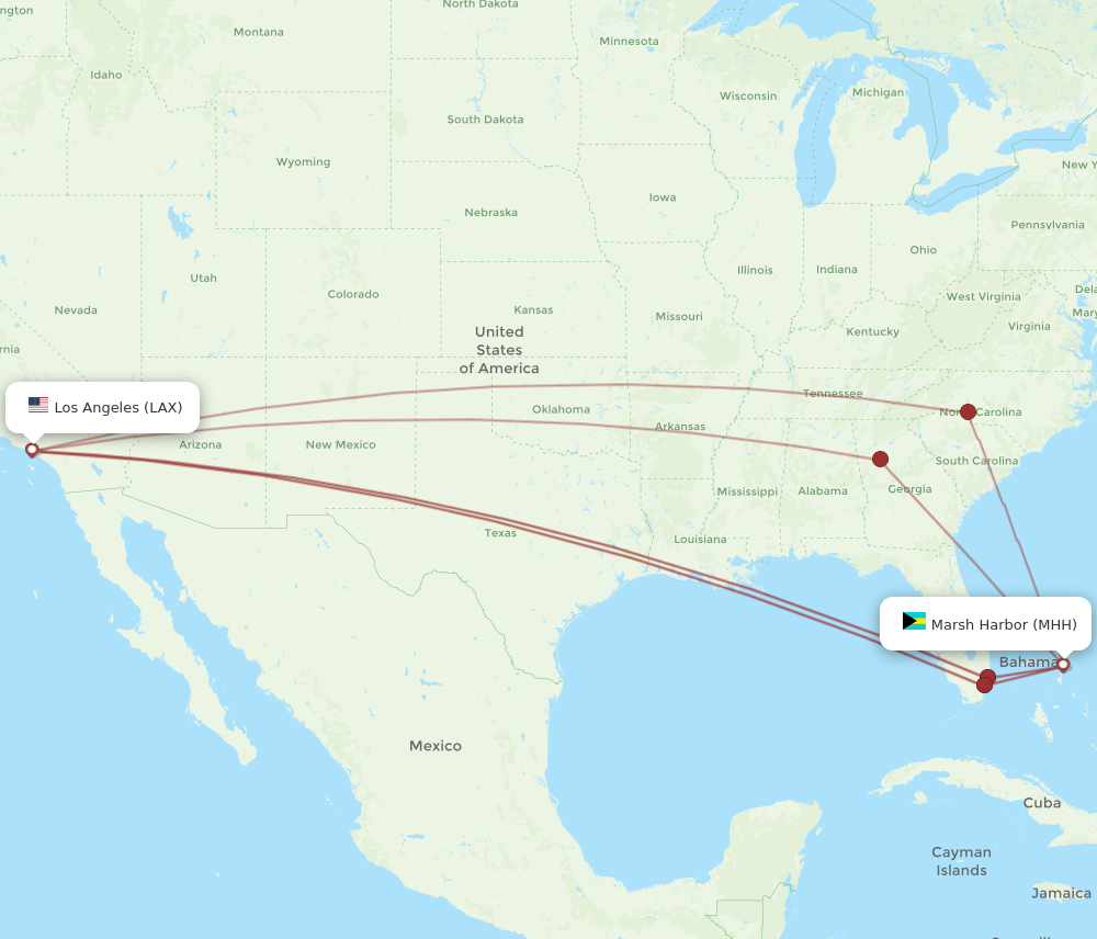 MHH to LAX flights and routes map