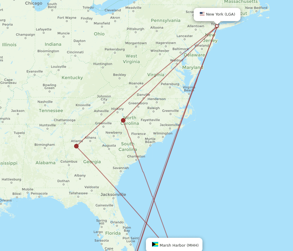 MHH-LGA flight routes