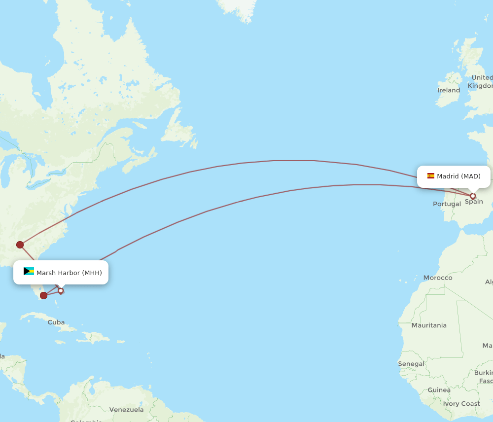 MHH-MAD flight routes