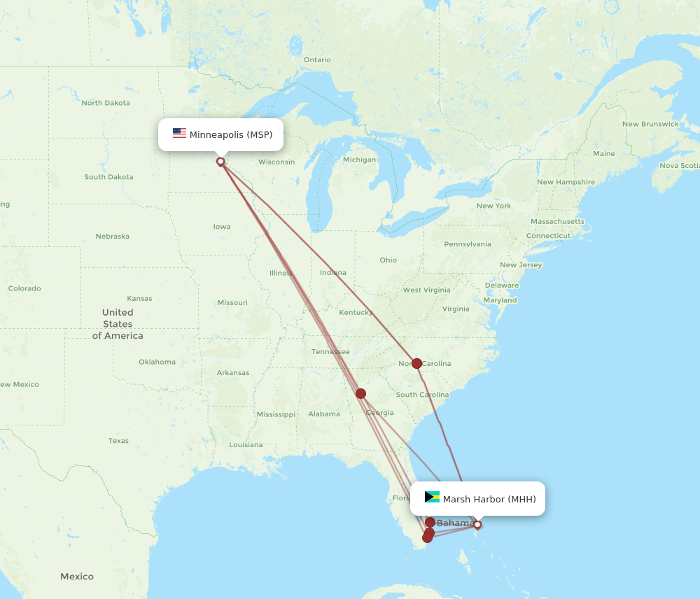 MHH to MSP flights and routes map