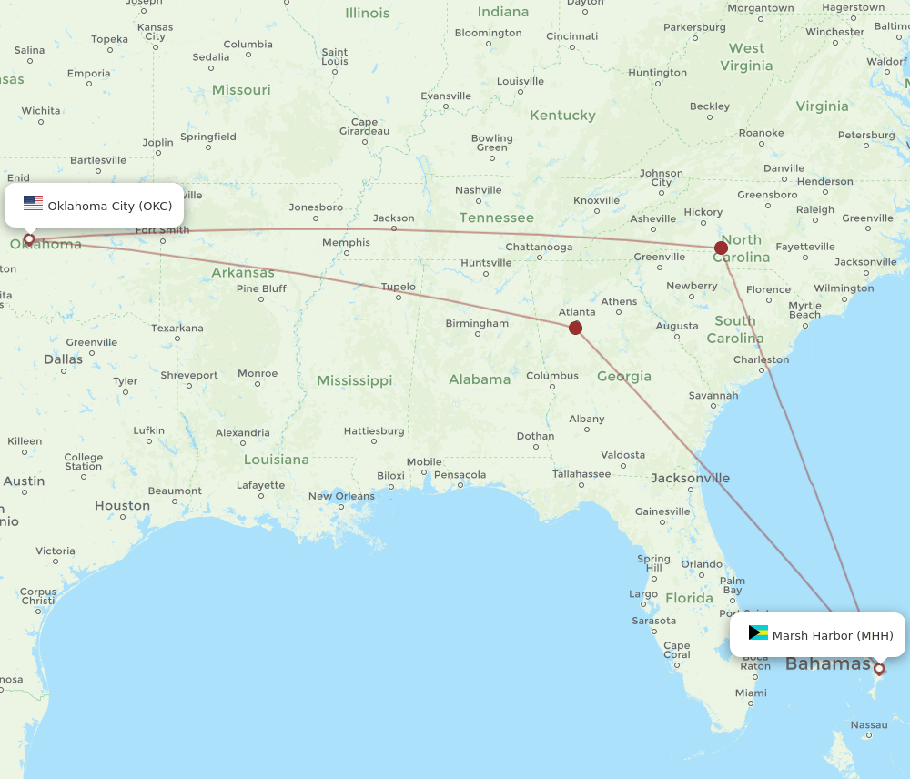 MHH-OKC flight routes
