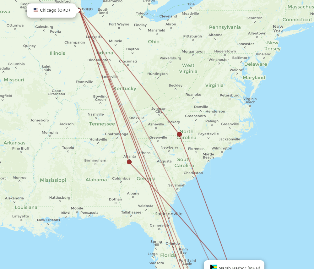 MHH to ORD flights and routes map