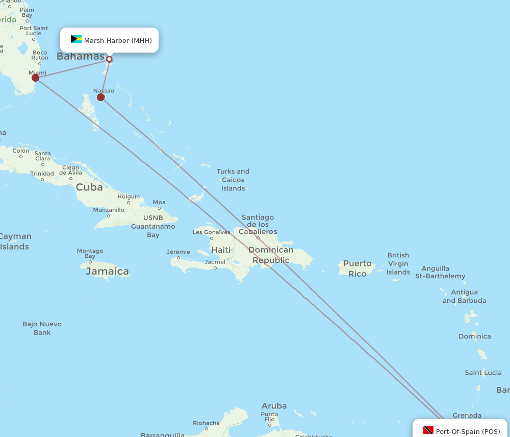 Port Of Spain - Marsh Harbour route map and flight paths