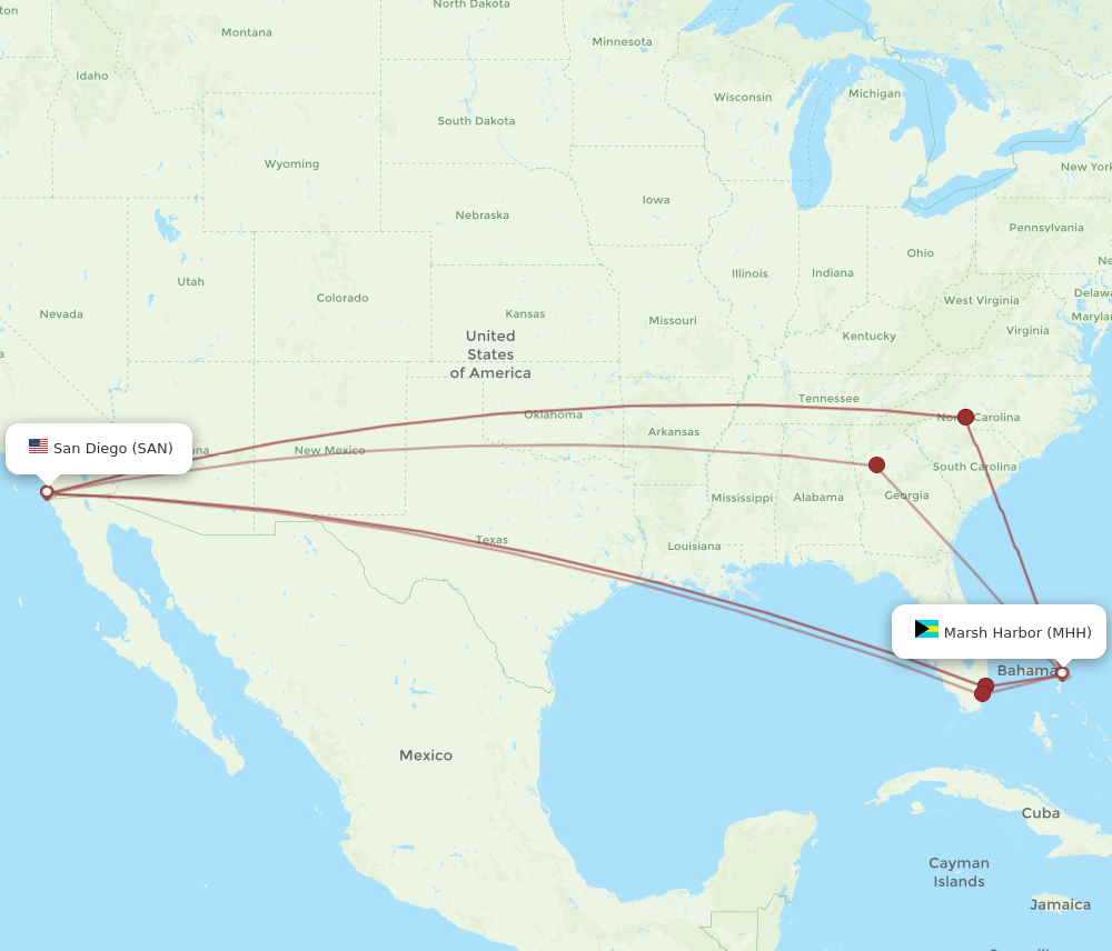 MHH to SAN flights and routes map
