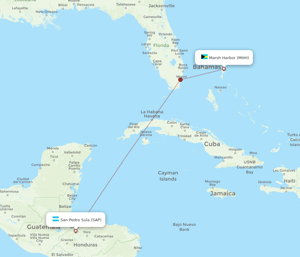 MHH to SAP flights and routes map
