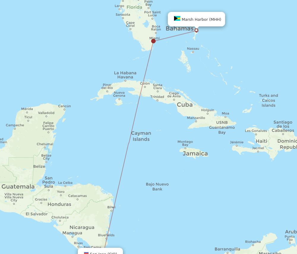 MHH-SJO flight routes